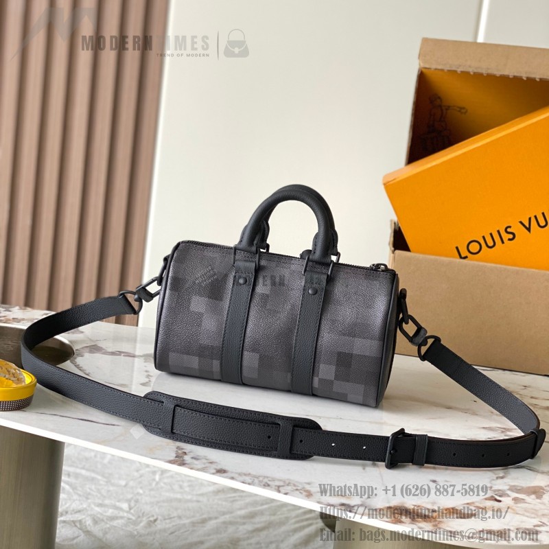 Louis Vuitton Keepall Bandoulière 25 M14919 black cowhide leather bag with metal hardware