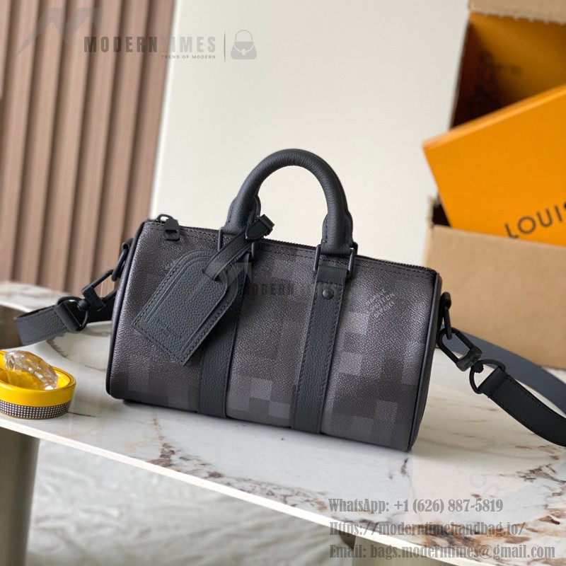 Louis Vuitton Keepall Bandoulière 25 M14919 black cowhide leather bag with metal hardware