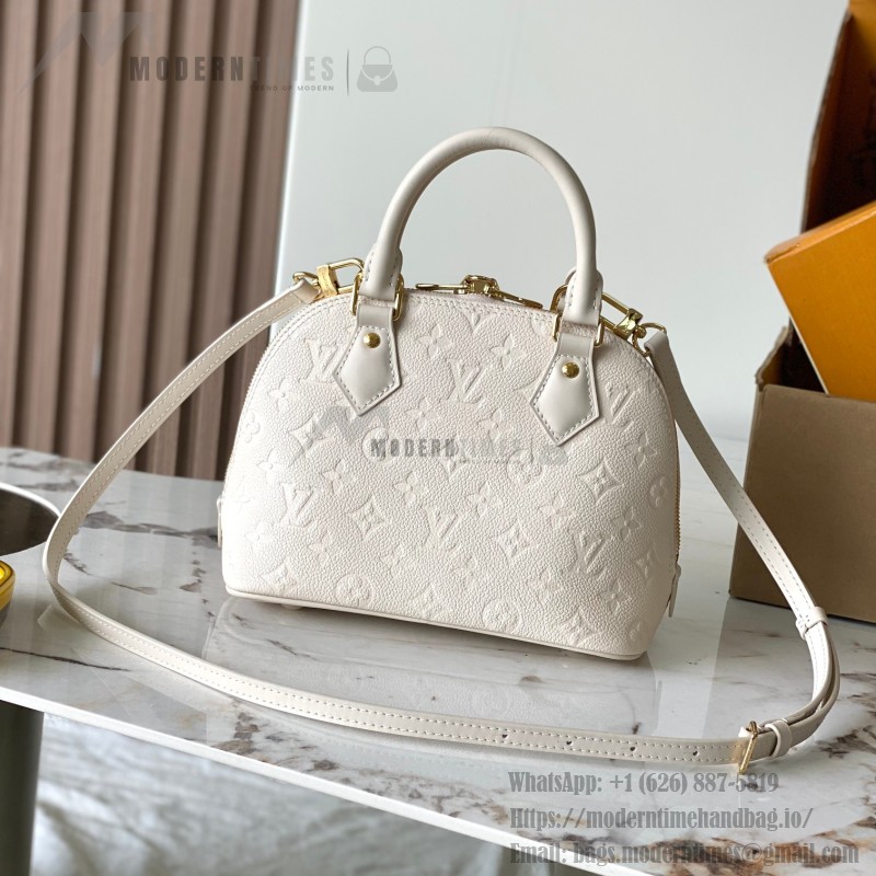 Louis Vuitton Alma BB M2A357 shell-shaped premium fabric handbag with metal hardware