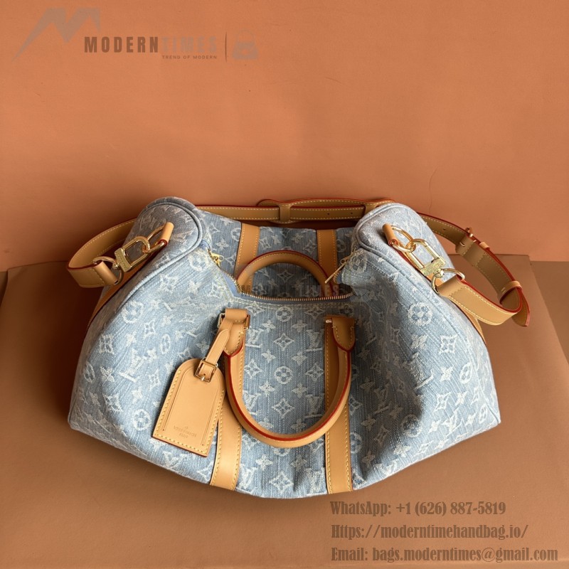 Louis Vuitton Keepall Bandoulière 45 Duffel Bag M25334 in Light Blue Denim