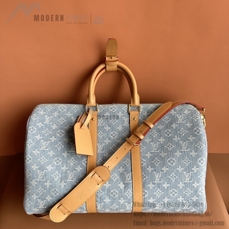 Louis Vuitton Keepall Bandoulière 45 Duffel Bag M25334 in Light Blue Denim