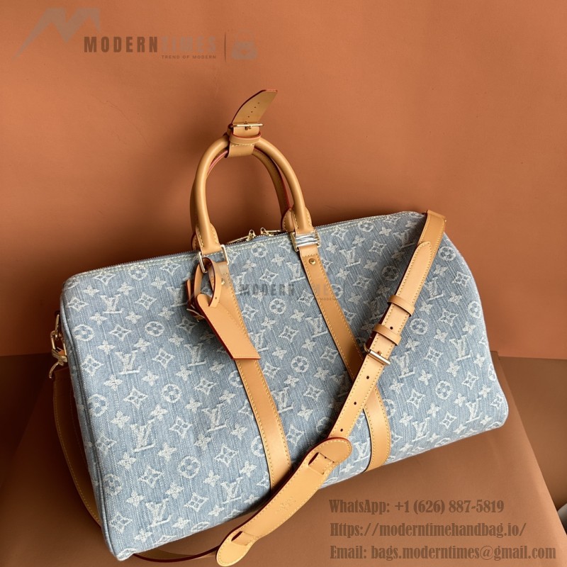 Louis Vuitton Keepall Bandoulière 45 Duffel Bag M25334 in Light Blue Denim
