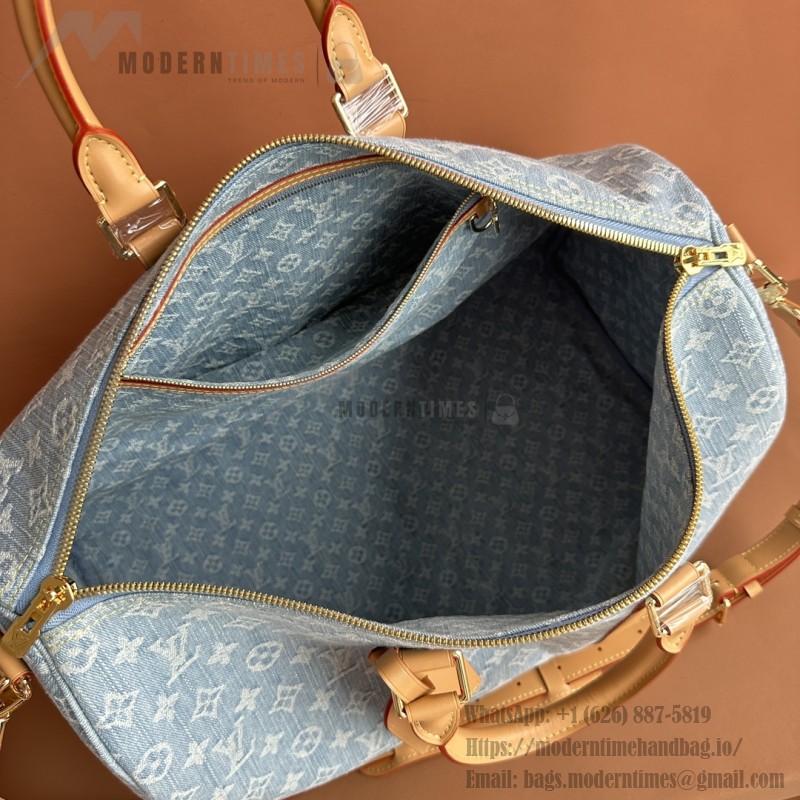 Louis Vuitton Keepall Bandoulière 45 Duffel Bag M25334 in Light Blue Denim
