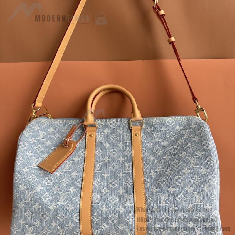 Louis Vuitton Keepall Bandoulière 45 Duffel Bag M25334 in Light Blue Denim