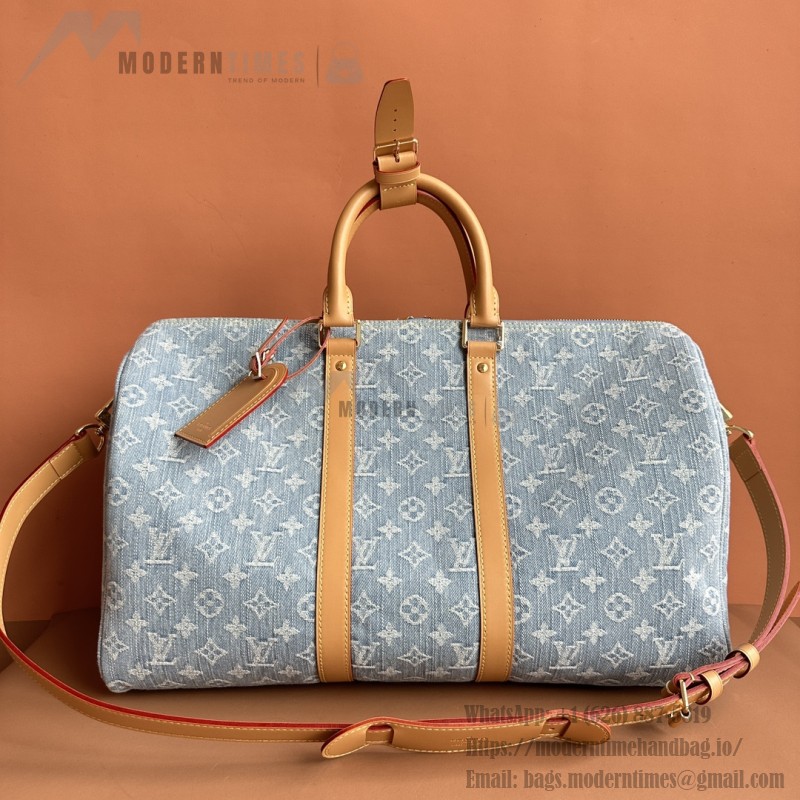 Louis Vuitton Keepall Bandoulière 45 Duffel Bag M25334 in Light Blue Denim