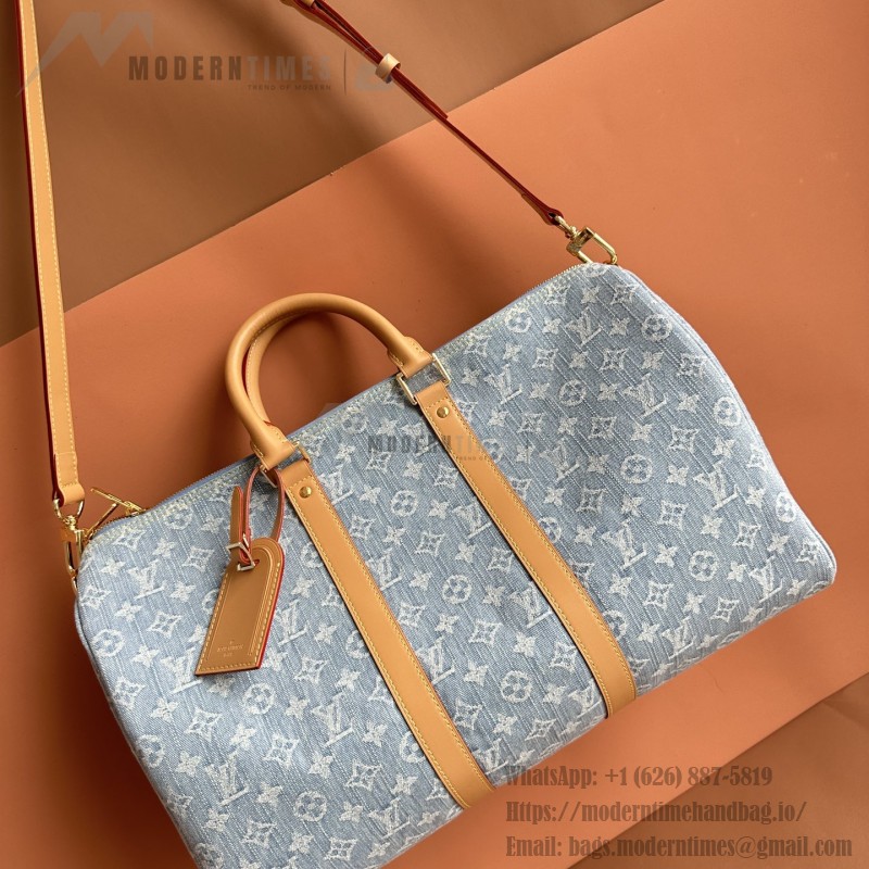 Louis Vuitton Keepall Bandoulière 45 Duffel Bag M25334 in Light Blue Denim