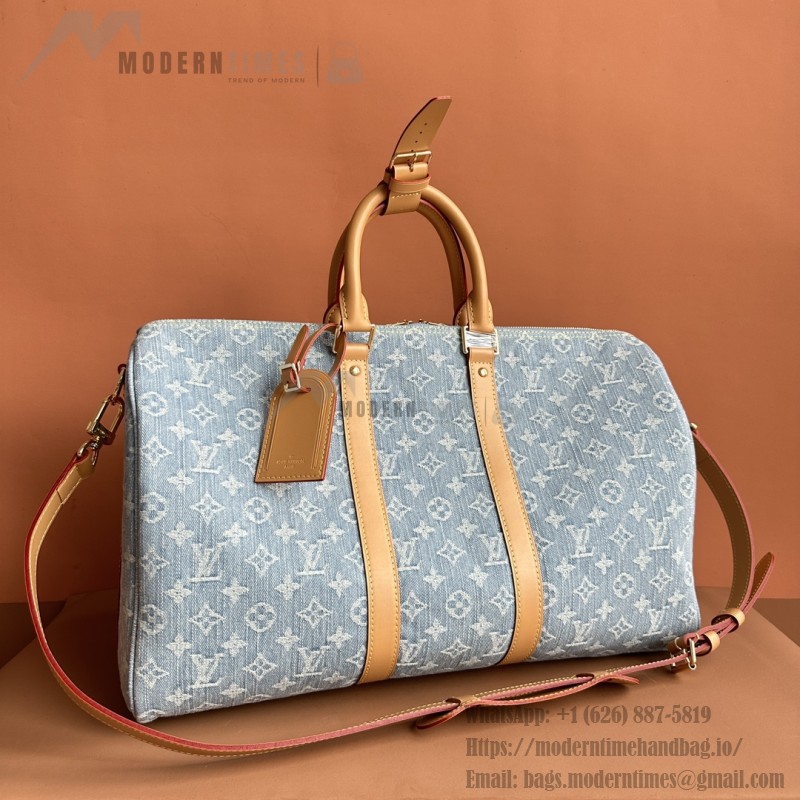 Louis Vuitton Keepall Bandoulière 45 Duffel Bag M25334 in Light Blue Denim