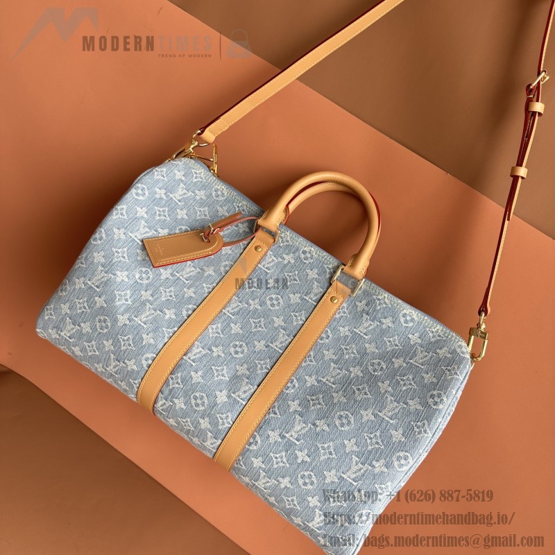Louis Vuitton Keepall Bandoulière 45 Duffel Bag M25334 in Light Blue Denim