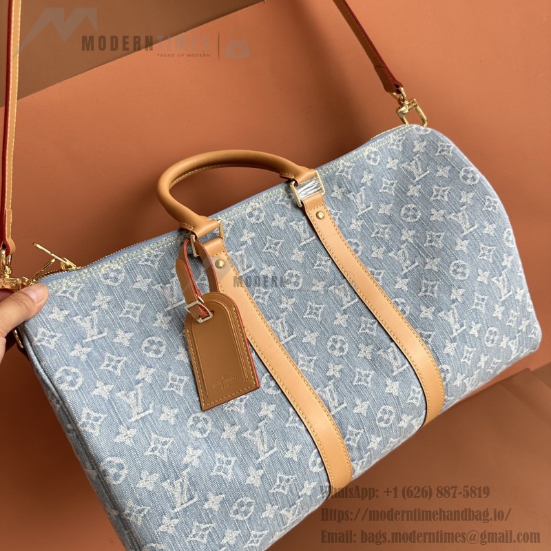 Louis Vuitton Keepall Bandoulière 45 Duffel Bag M25334 in Light Blue Denim