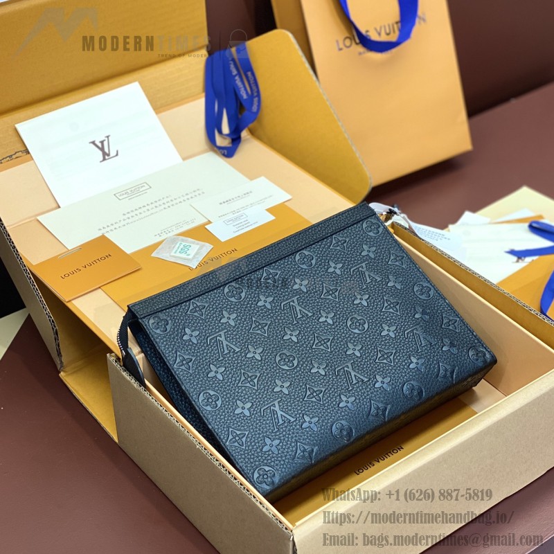 Replica Louis Vuitton M61692 Pochette Voyage in Black Embossed Cowhide Leather