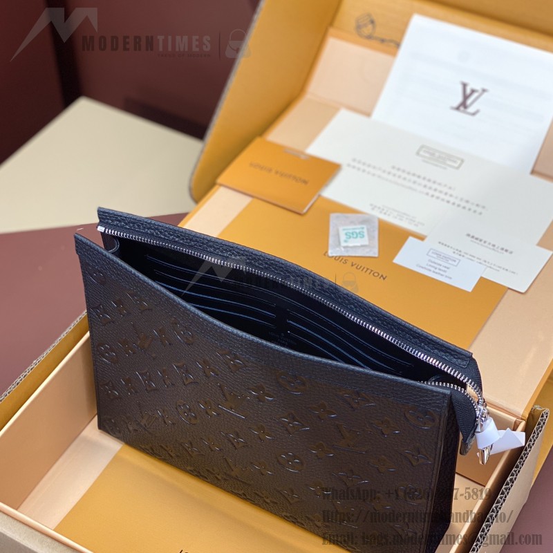 Replica Louis Vuitton M61692 Pochette Voyage in Black Embossed Cowhide Leather