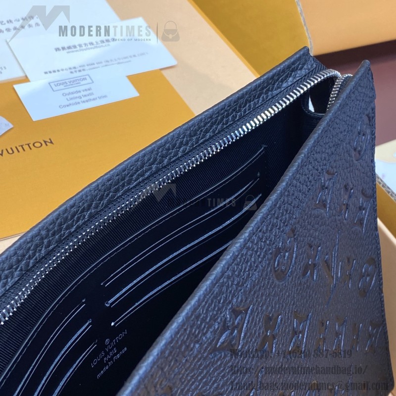 Replica Louis Vuitton M61692 Pochette Voyage in Black Embossed Cowhide Leather