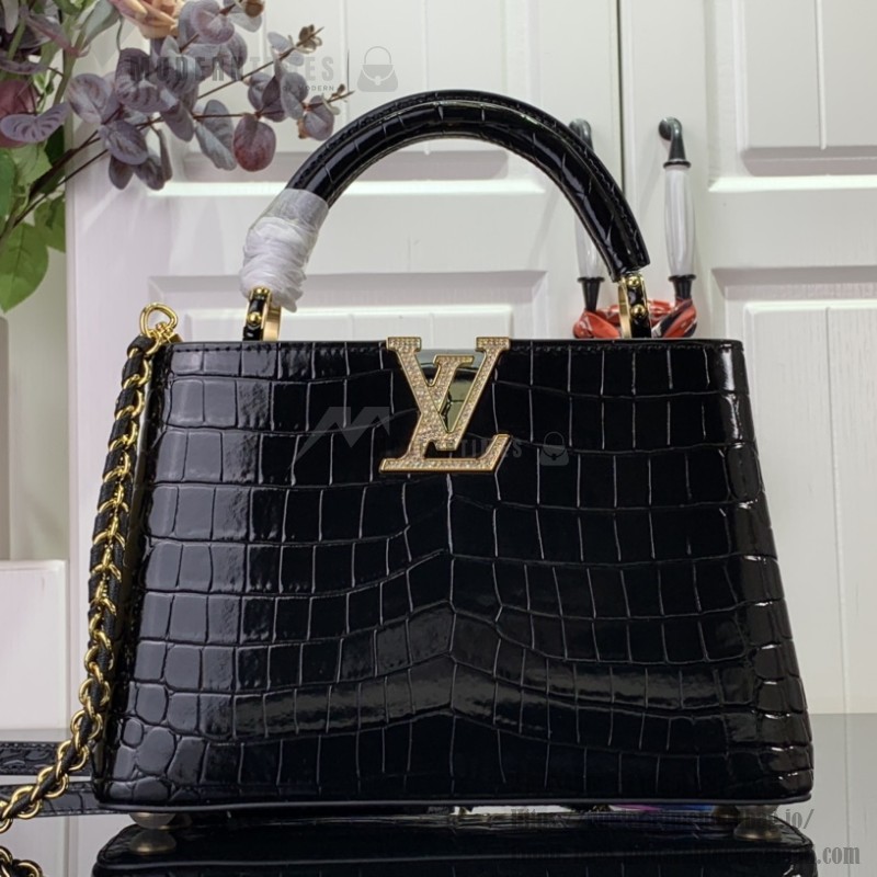 Louis Vuitton Capucines BB Bag M48865 Crocodile Diamond Light Black – Front View