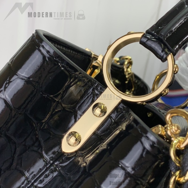 Louis Vuitton Capucines BB Bag M48865 Crocodile Diamond Light Black – Front View