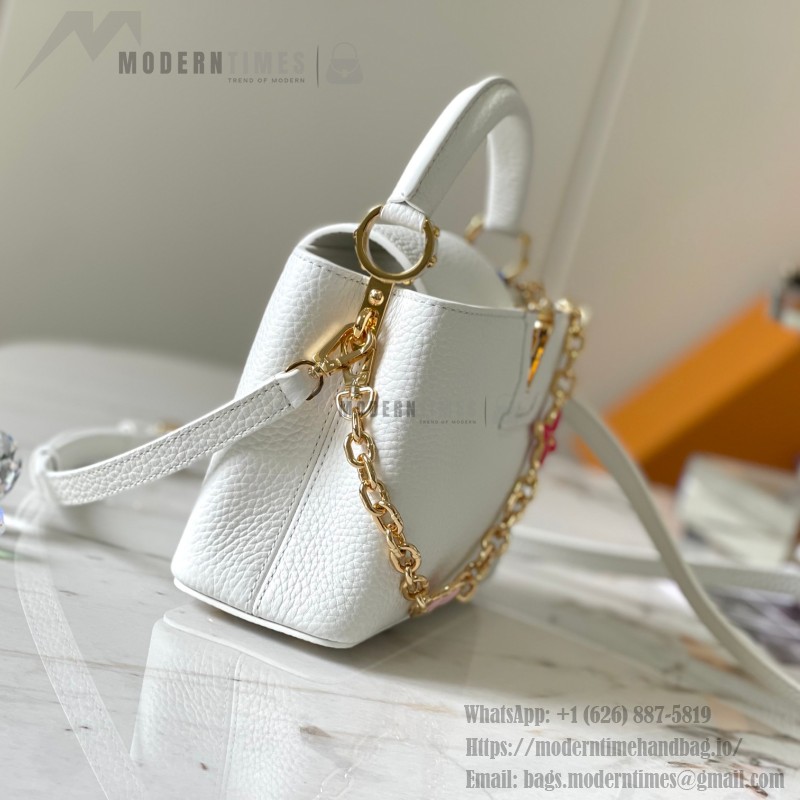 Louis Vuitton Capucines BB White Taurillon Calfskin Handbag with Gold Hardware