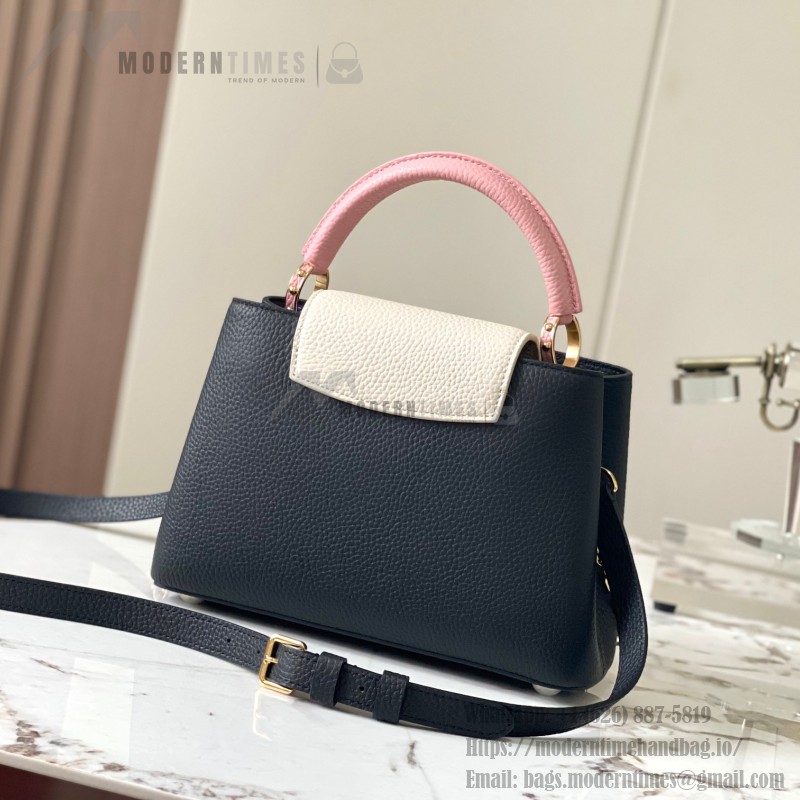 Louis Vuitton Capucines BB Black/White Taurillon Leather Handbag with Gold Hardware