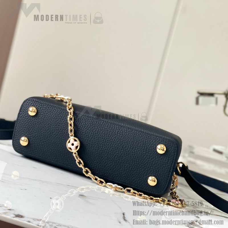 Louis Vuitton Capucines BB Black/White Taurillon Leather Handbag with Gold Hardware