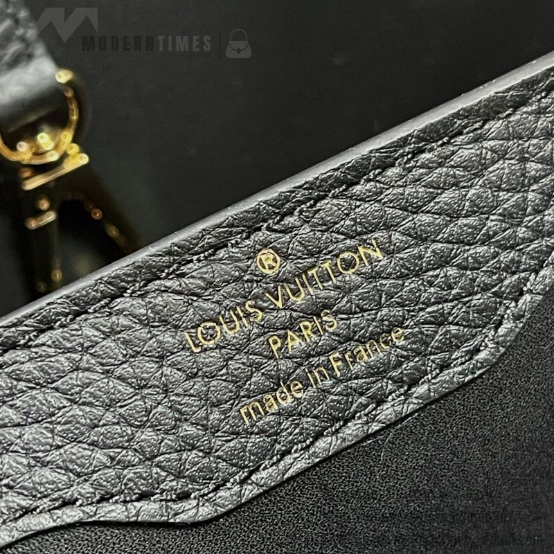 Louis Vuitton Capucines BB Black/White Taurillon Leather Handbag with Gold Hardware