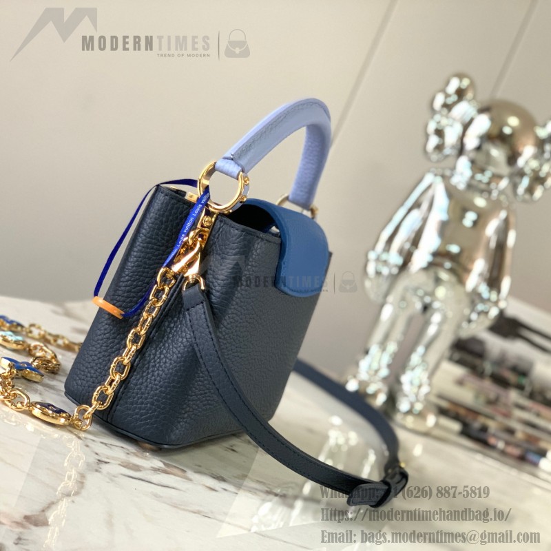 Louis Vuitton Capucines BB Black and Blue Handbag Custom M20844 M20845