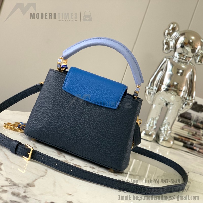 Louis Vuitton Capucines BB Black and Blue Handbag Custom M20844 M20845