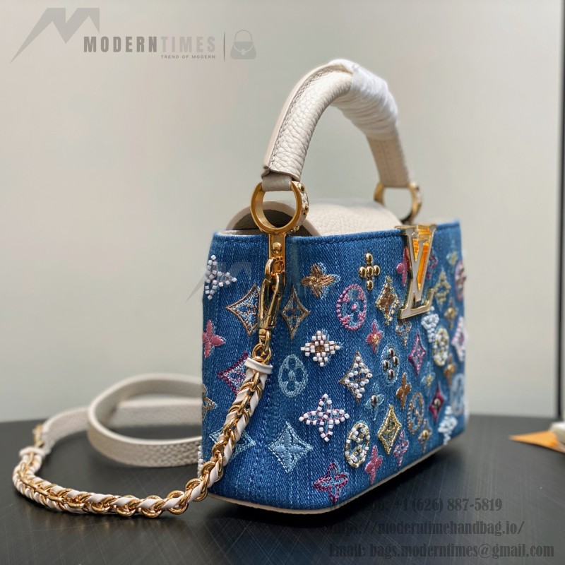 Louis Vuitton Capucines Mini Handbag Blue Denim M12947