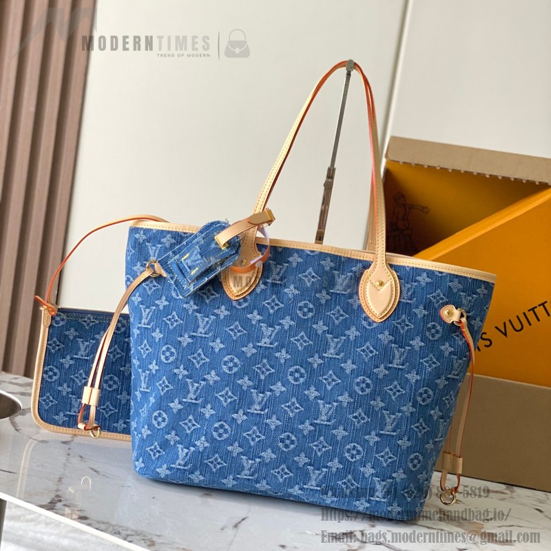 Replica Louis Vuitton Neverfull MM M13192 Denim Trim with MB163c Chip