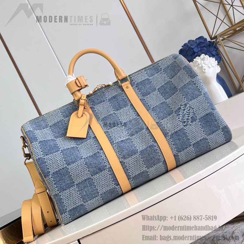 Louis Vuitton Keepall Bandoulière 50 Damier Denim 3D Travel Bag M40739 Replica