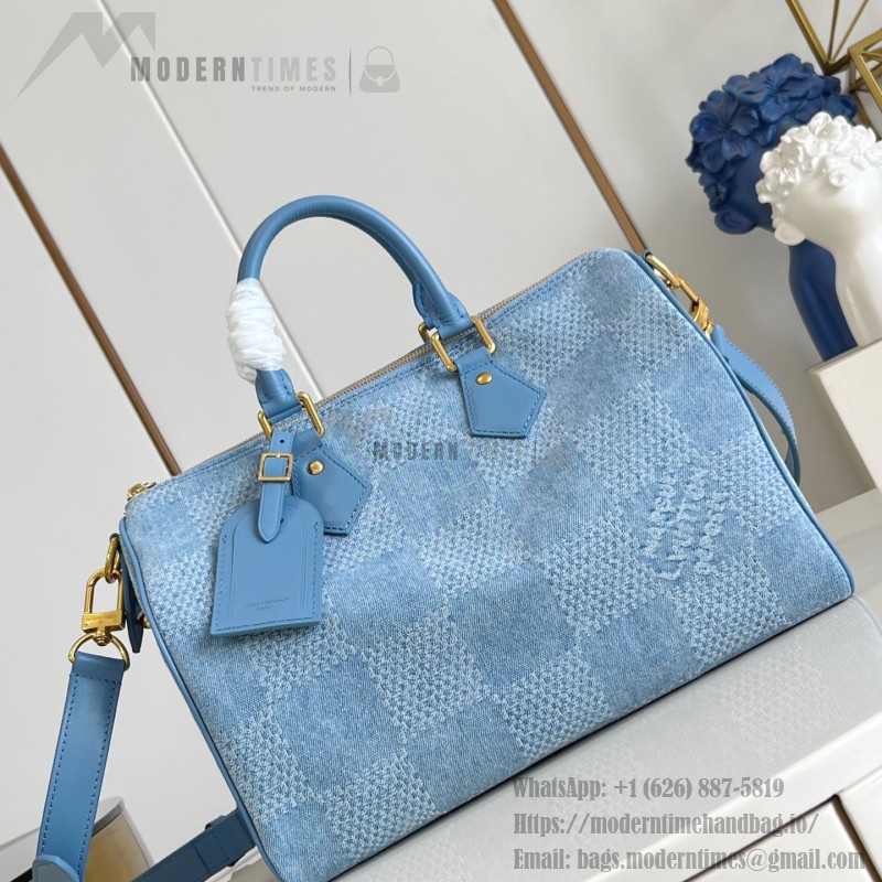 Louis Vuitton Speedy 30 Bandoulière Damier Denim 3D Canvas Handbag N00203 Replica