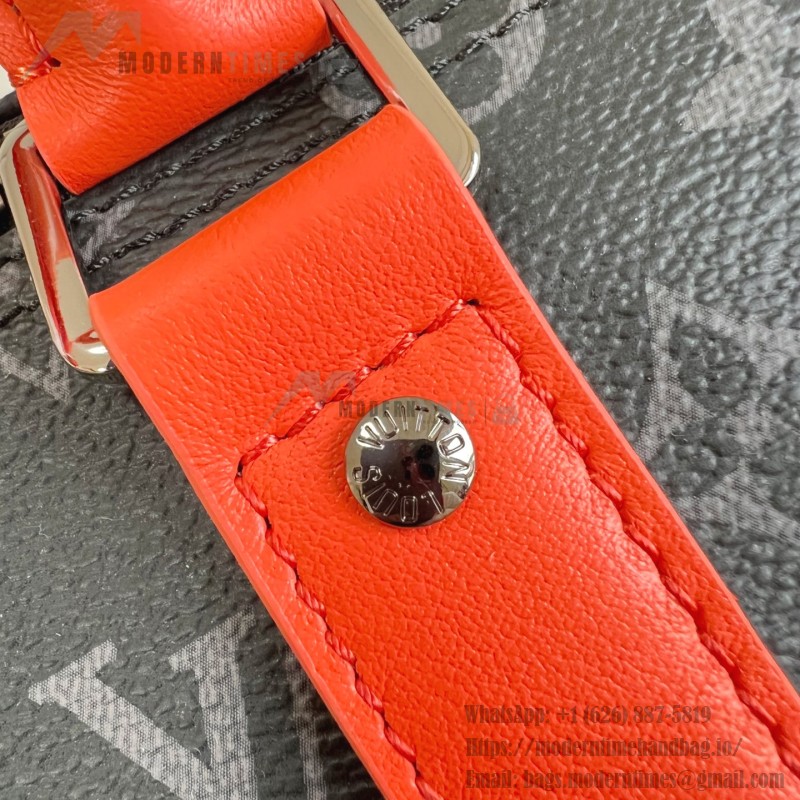 Louis Vuitton Keepall Bandoulière M15251 Monogram Eclipse with Orange Leather Replica Travel Bag