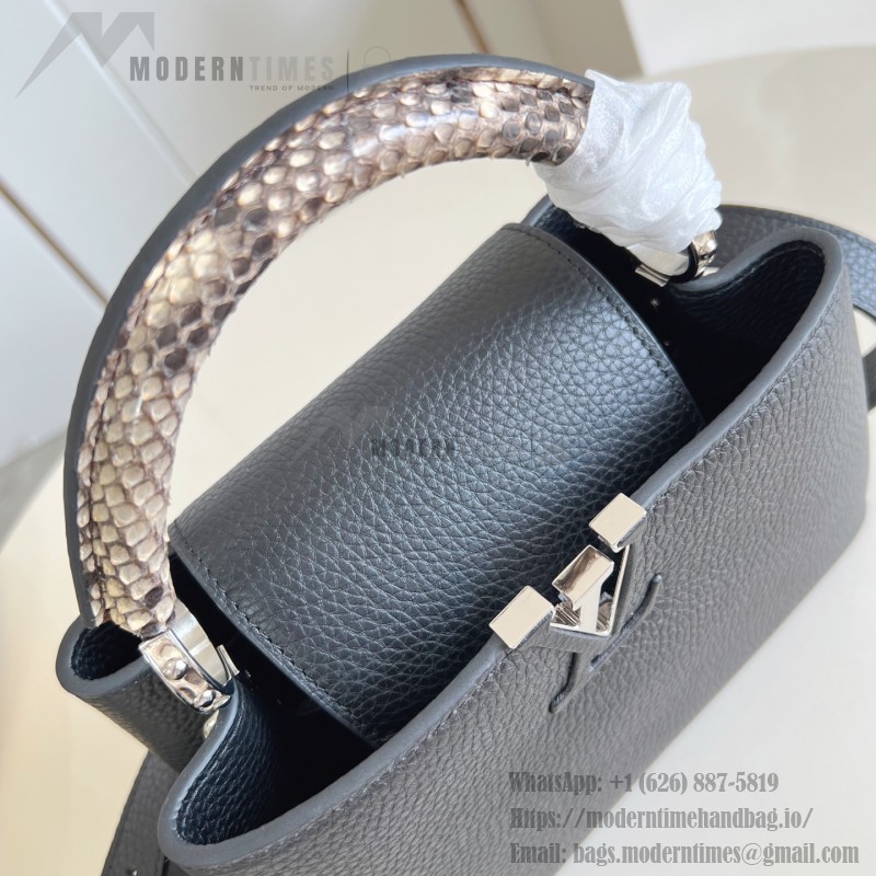Louis Vuitton Capucines Mini Handbag M85513 Black Taurillon Leather with Python Handle