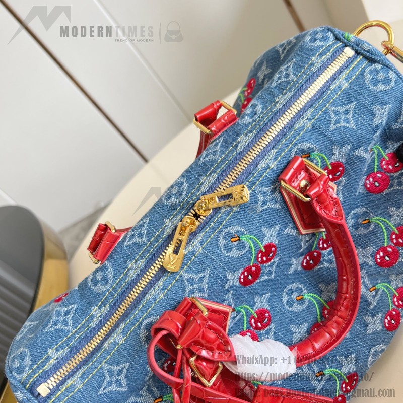 Louis Vuitton Speedy Soft 30 Handbag M87627 Monogram Denim with Cherry Embroidery