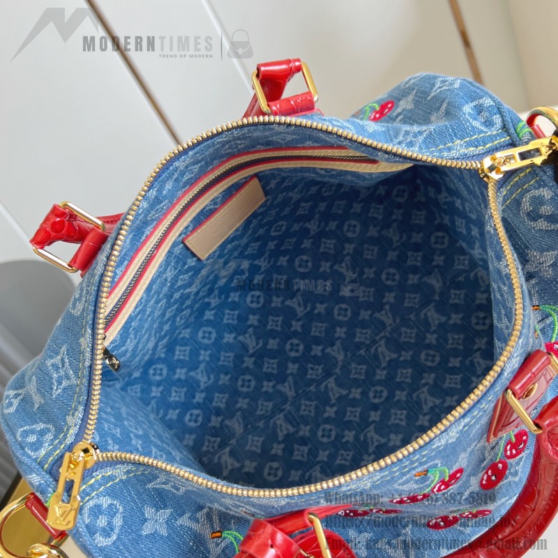 Louis Vuitton Speedy Soft 30 Handbag M87627 Monogram Denim with Cherry Embroidery