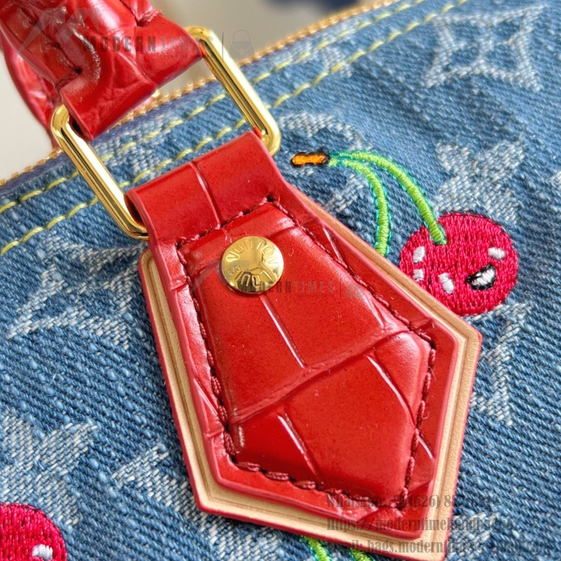 Louis Vuitton Speedy Soft 30 Handbag M87627 Monogram Denim with Cherry Embroidery