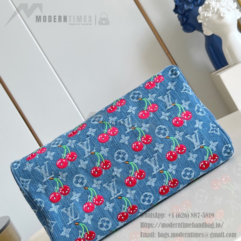Louis Vuitton Speedy Soft 30 Handbag M87627 Monogram Denim with Cherry Embroidery