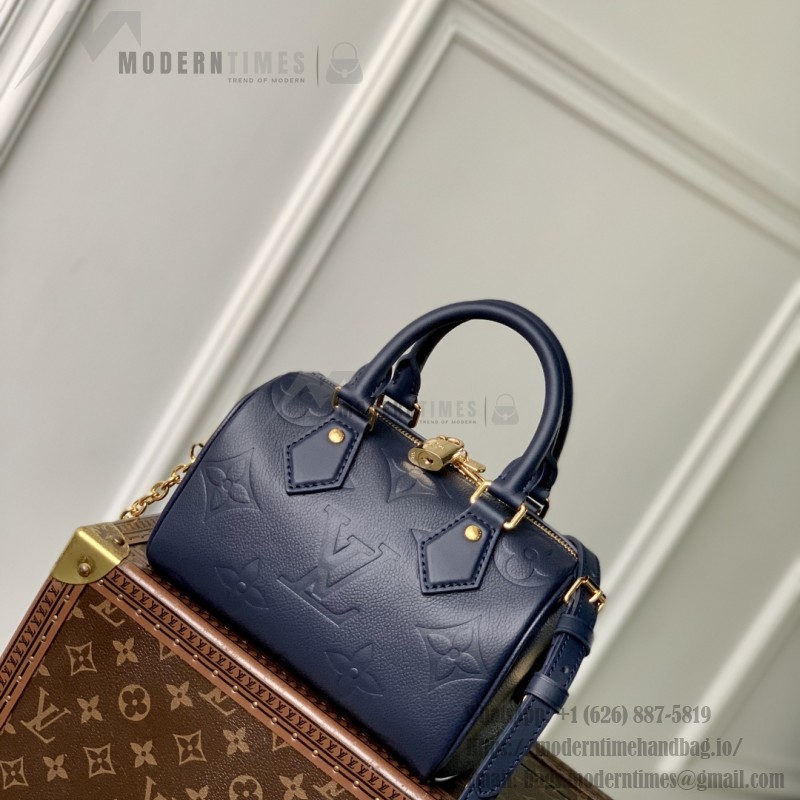 Louis Vuitton Speedy Bandoulière 20 M58953 Deep Blue Monogram Empreinte Leather Handbag
