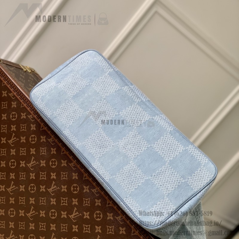 Louis Vuitton Nevereverfull Tote Bag N00198 in Damier Denim 3D Cotton Canvas with Leather Trims