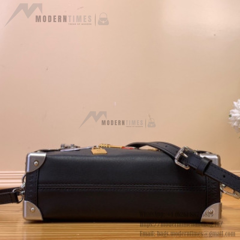 Louis Vuitton Side Trunk Medium Handbag M25568 in Black Leather with LV Stickers Design