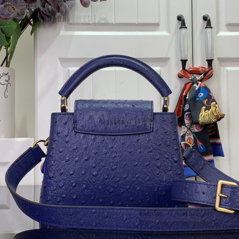 Louis Vuitton Capucines M11908 Mini & BB Handbag in Ostrich-Embossed Leather with Pearl Chain