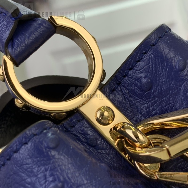 Louis Vuitton Capucines M11908 Mini & BB Handbag in Ostrich-Embossed Leather with Pearl Chain