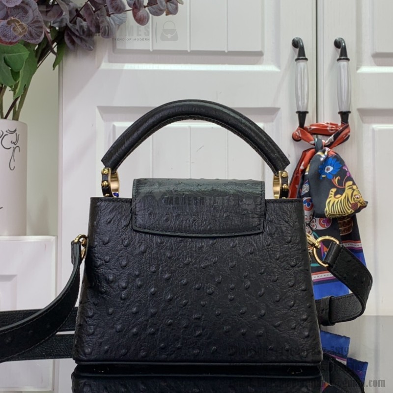 Louis Vuitton Capucines M11908 Mini & BB Handbag in Ostrich-Embossed Leather with Pearl Chain