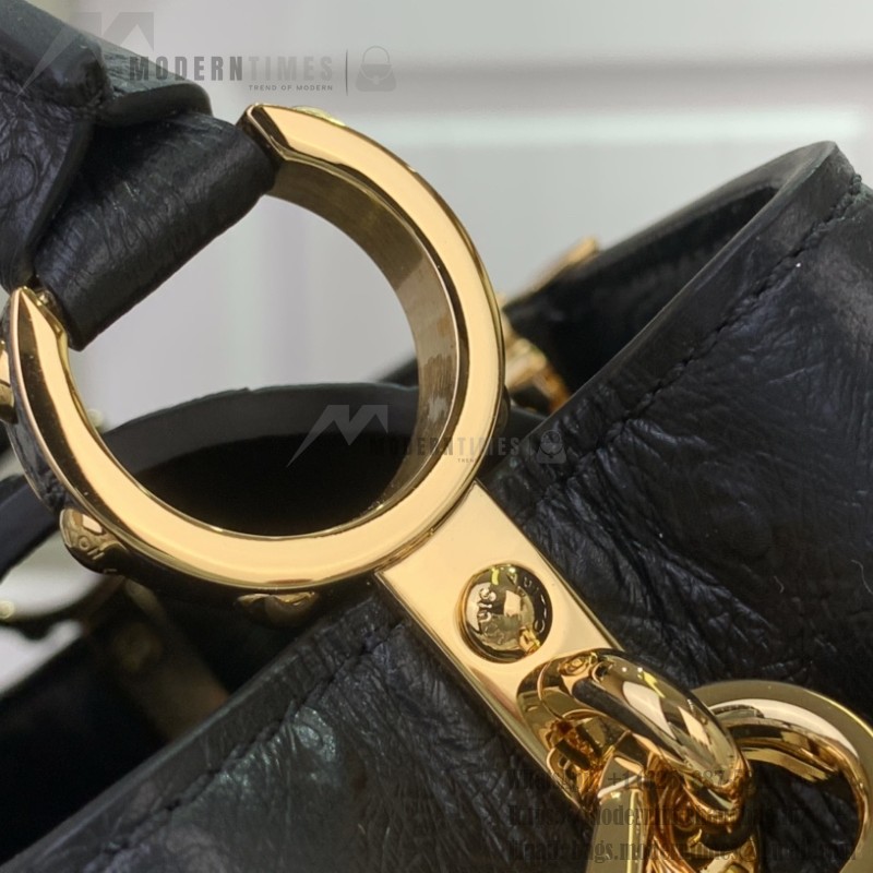 Louis Vuitton Capucines M11908 Mini & BB Handbag in Ostrich-Embossed Leather with Pearl Chain