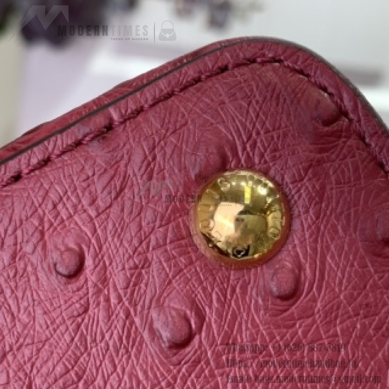 Louis Vuitton Capucines M11908 Mini & BB Handbag in Ostrich-Embossed Leather with Pearl Chain