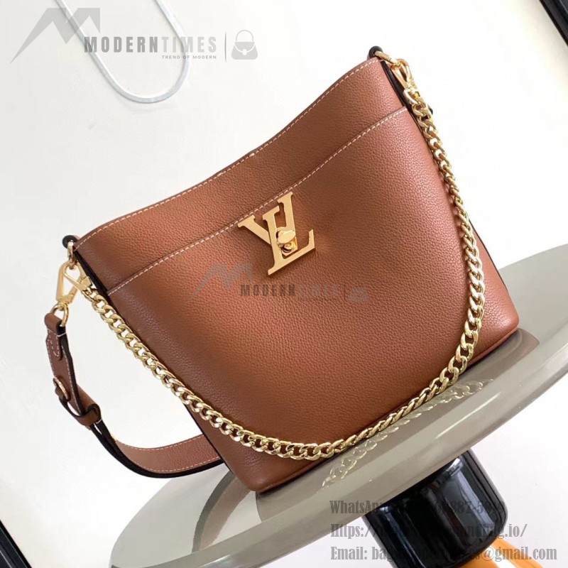 Louis Vuitton Lock and Walk Bucket Bag M24006/M24165 white black brown calfskin leather LV turn-lock gold chain