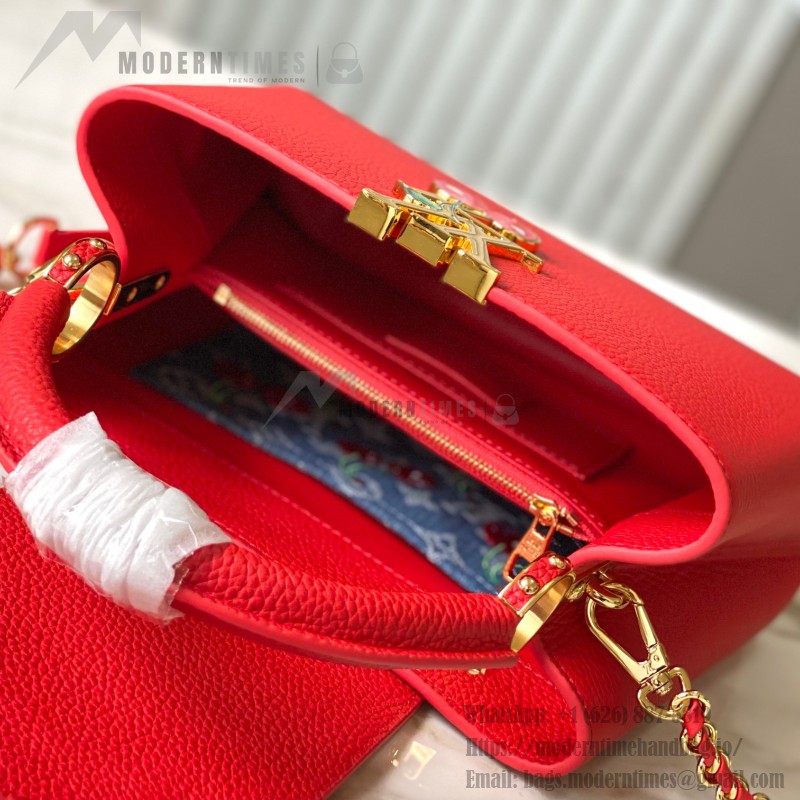 Louis Vuitton Capucines M13250 Red Cherry Patchwork Gold Chain Handbag