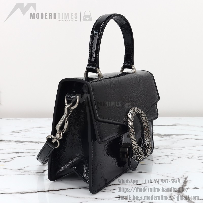 Gucci 799599 Patent Leather Shoulder Bag in Black and Off-White