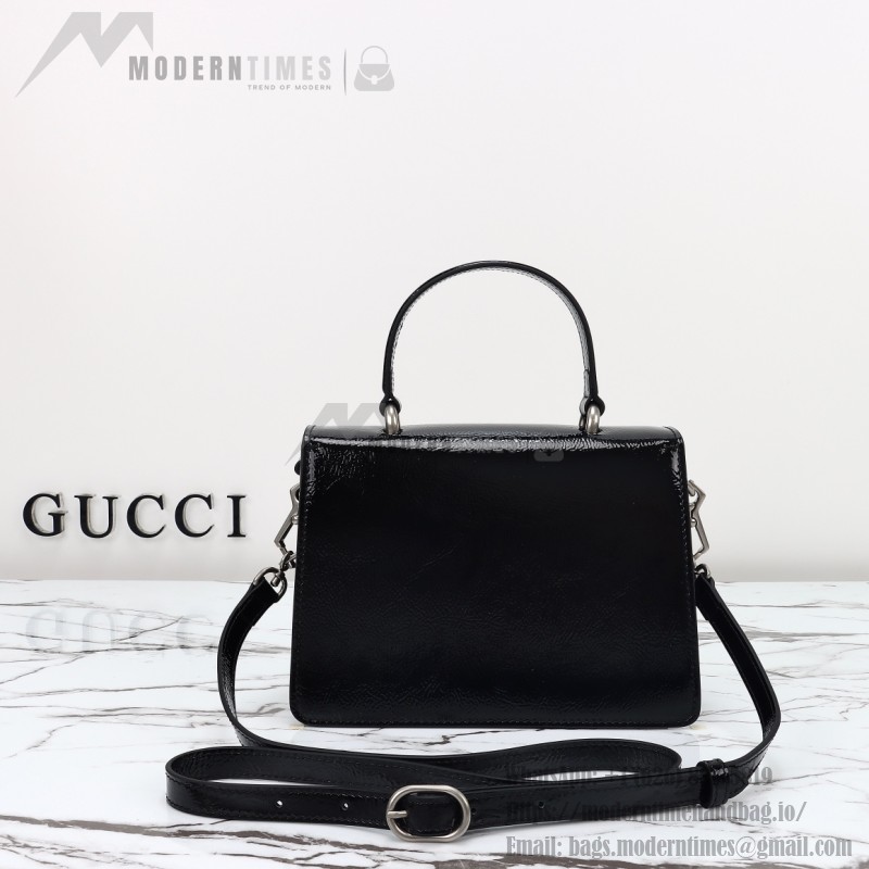Gucci 799599 Patent Leather Shoulder Bag in Black and Off-White