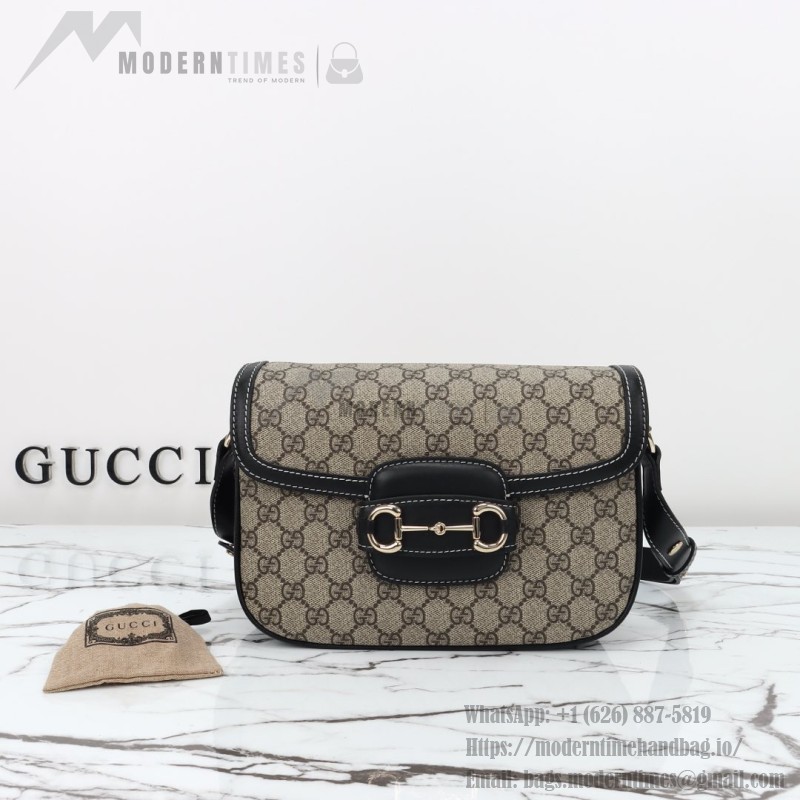Gucci 815178 Brown & Black Leather Top Handle Bag