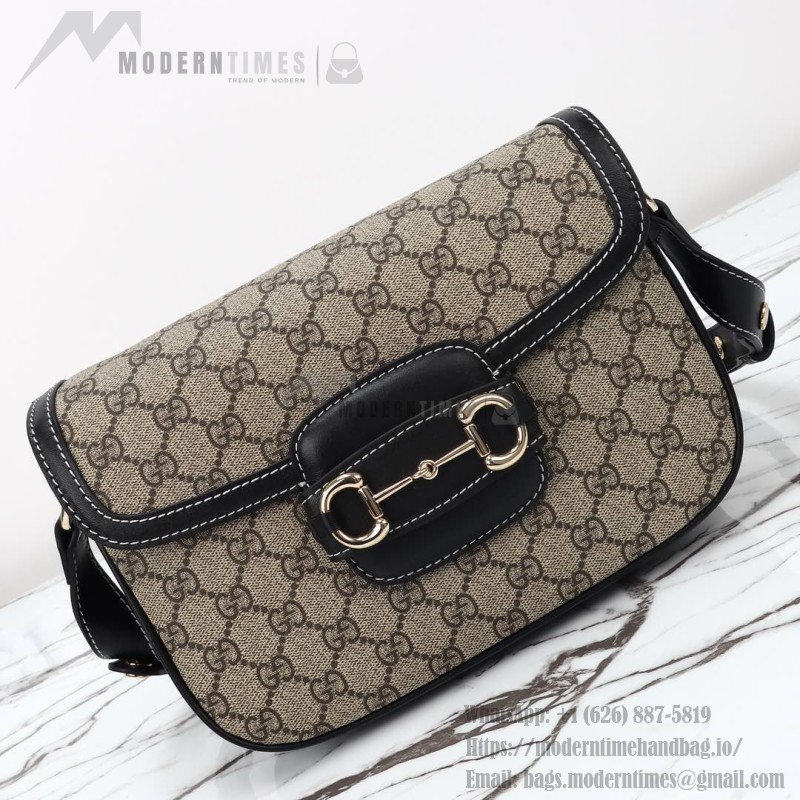Gucci 815178 Brown & Black Leather Top Handle Bag