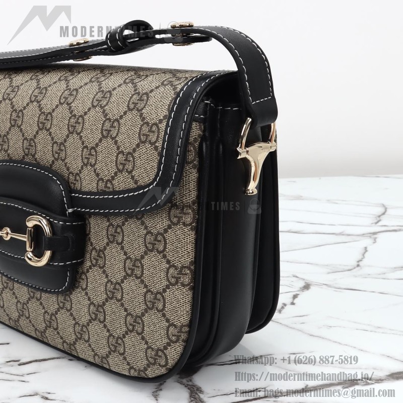 Gucci 815178 Brown & Black Leather Top Handle Bag