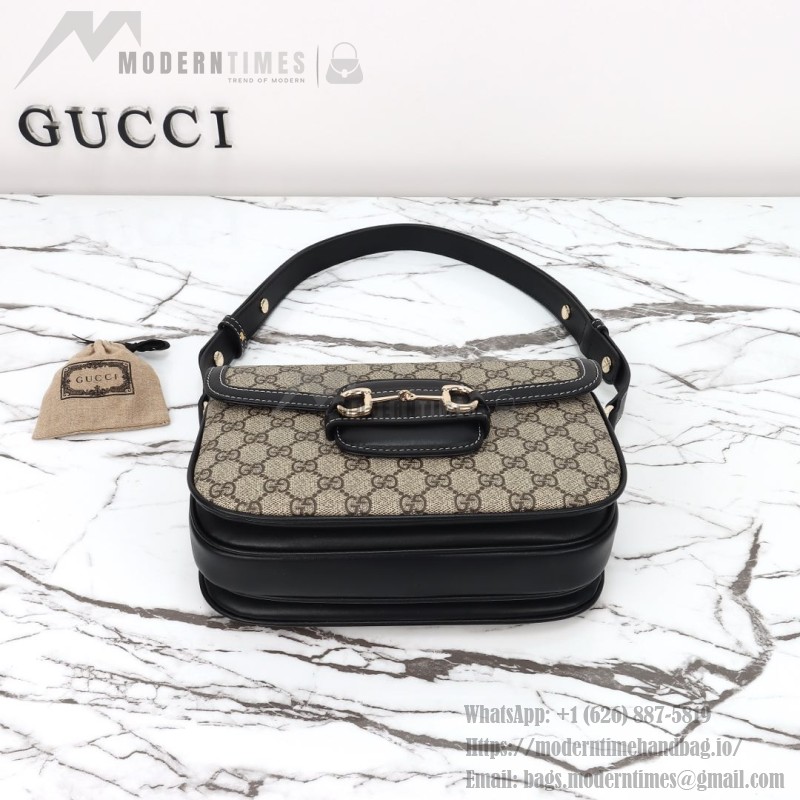 Gucci 815178 Brown & Black Leather Top Handle Bag